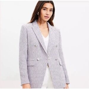 Loft Tweed Double‎ Breasted Lilac Blazer Silver Buttons Front Flap Pockets Sz 18